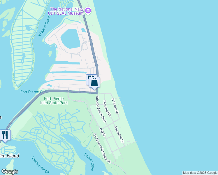 map of restaurants, bars, coffee shops, grocery stores, and more near 2507 North Ocean Drive in Fort Pierce