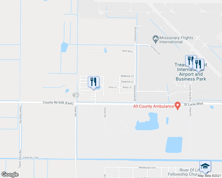 map of restaurants, bars, coffee shops, grocery stores, and more near 5207 Amy Lane in Fort Pierce