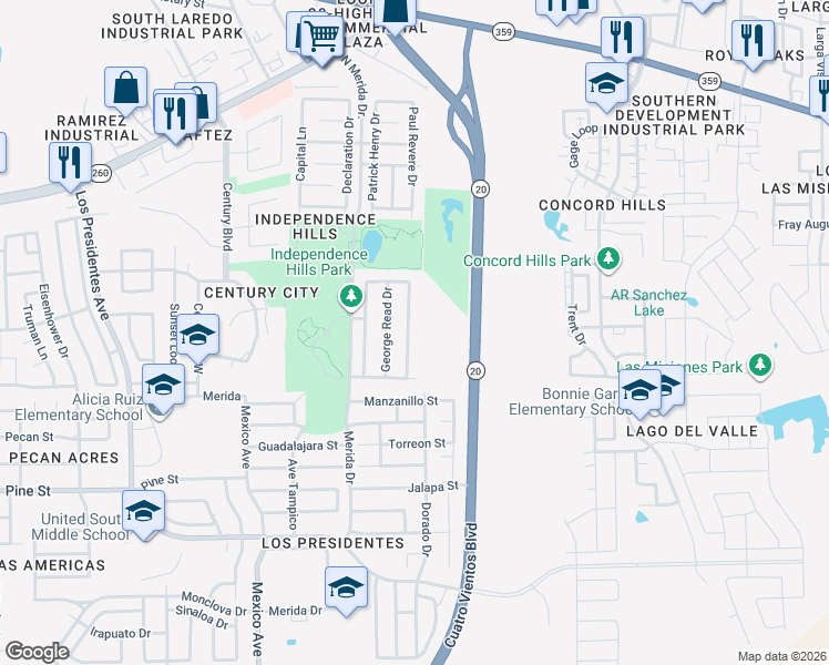 map of restaurants, bars, coffee shops, grocery stores, and more near 968 Witherspoon Loop in Laredo