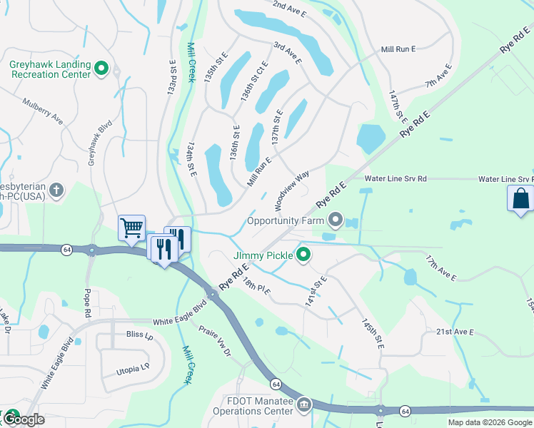 map of restaurants, bars, coffee shops, grocery stores, and more near 13620 11th Terrace East in Bradenton
