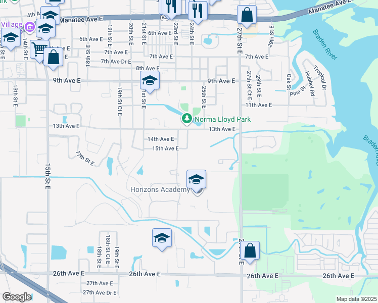 map of restaurants, bars, coffee shops, grocery stores, and more near 2314 15th Avenue East in Bradenton