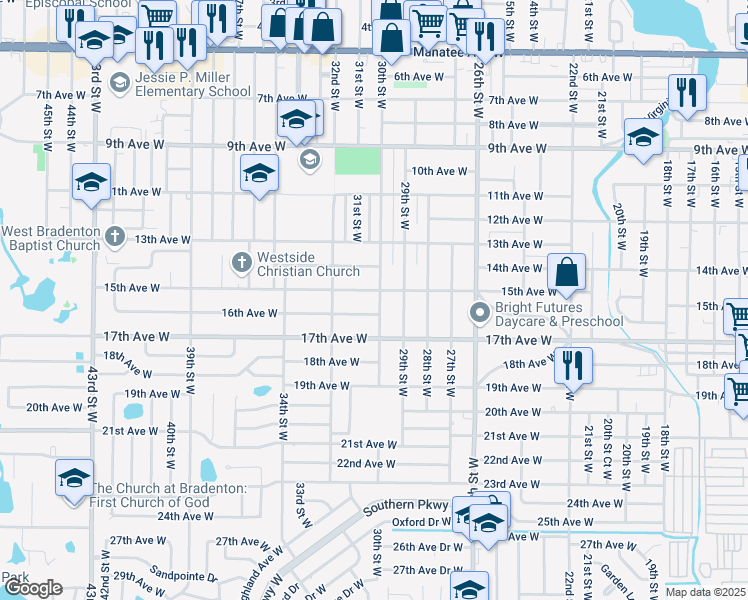 map of restaurants, bars, coffee shops, grocery stores, and more near 1511 30th Street West in Bradenton
