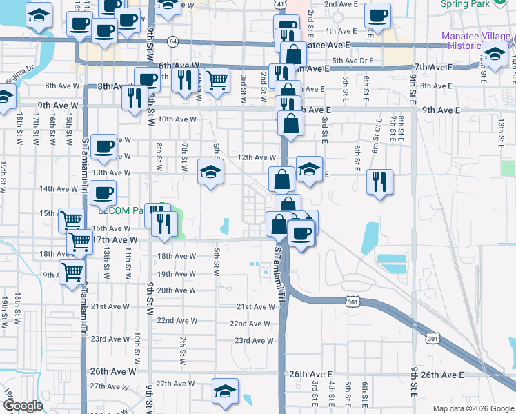 map of restaurants, bars, coffee shops, grocery stores, and more near 211 15th Avenue West in Bradenton