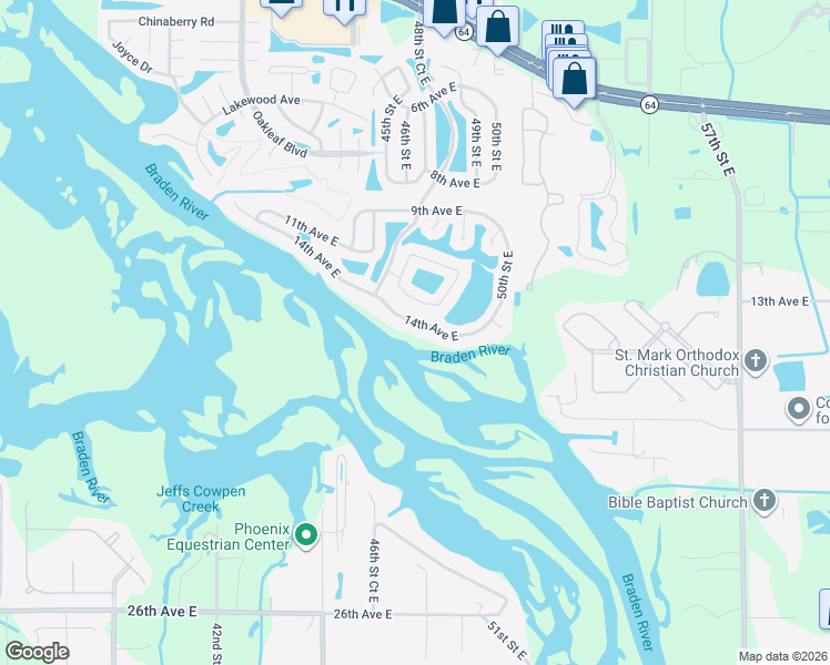 map of restaurants, bars, coffee shops, grocery stores, and more near 4840 14th Avenue East in Bradenton