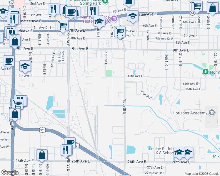 map of restaurants, bars, coffee shops, grocery stores, and more near 1505 9th Street East in Bradenton