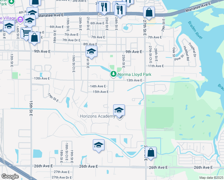map of restaurants, bars, coffee shops, grocery stores, and more near 2314 15th Avenue East in Bradenton