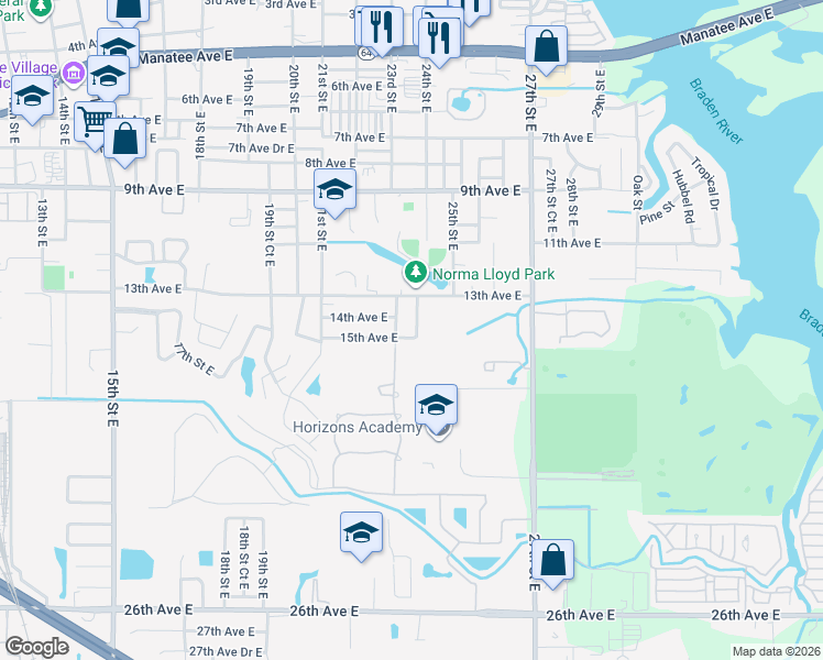 map of restaurants, bars, coffee shops, grocery stores, and more near 2314 15th Avenue East in Bradenton