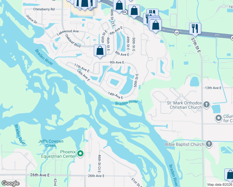 map of restaurants, bars, coffee shops, grocery stores, and more near 4840 14th Avenue East in Bradenton