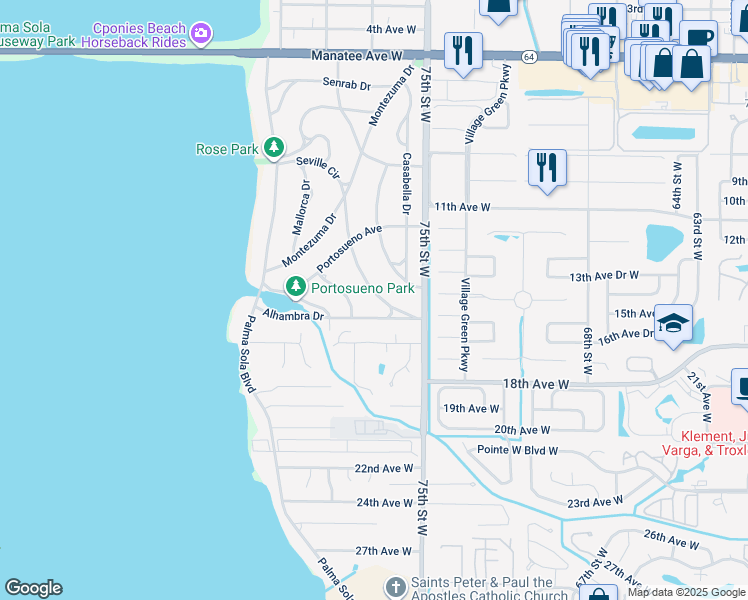 map of restaurants, bars, coffee shops, grocery stores, and more near 1210 De Narvaez Avenue in Bradenton