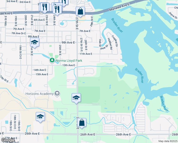 map of restaurants, bars, coffee shops, grocery stores, and more near 1 River Trace Circle in Bradenton