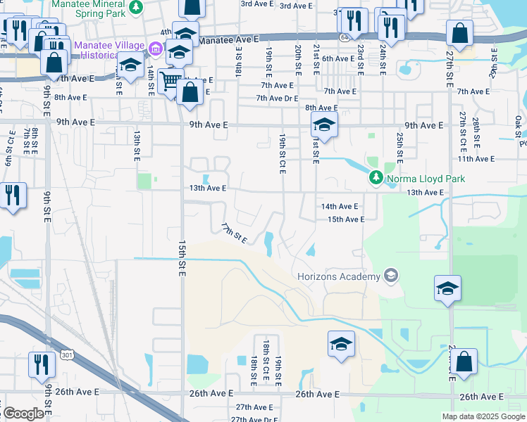 map of restaurants, bars, coffee shops, grocery stores, and more near 1455 17th Street Circle East in Bradenton