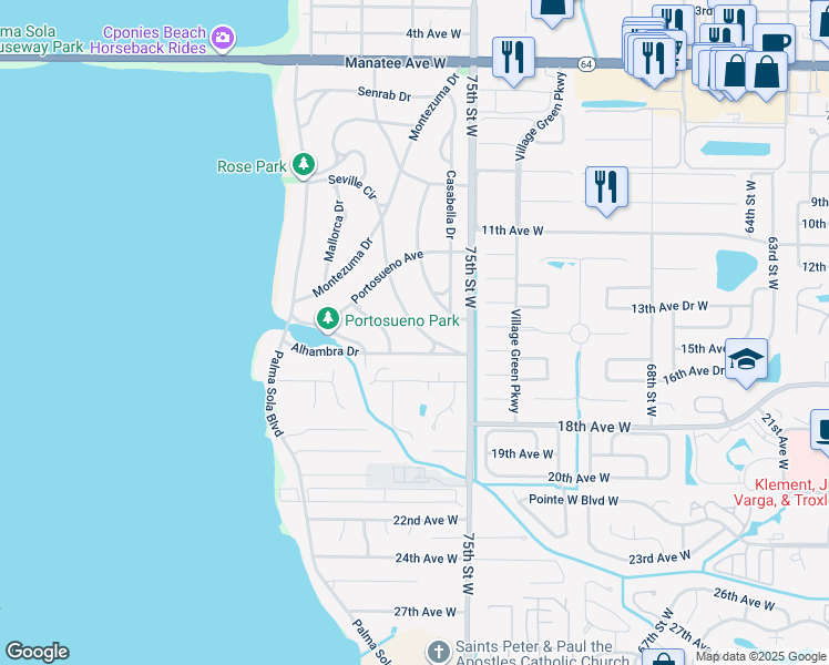 map of restaurants, bars, coffee shops, grocery stores, and more near 1210 De Narvaez Avenue in Bradenton