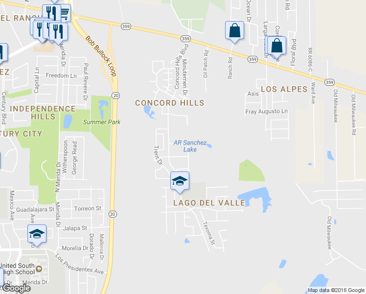 map of restaurants, bars, coffee shops, grocery stores, and more near 1108 Savannah Loop in Laredo
