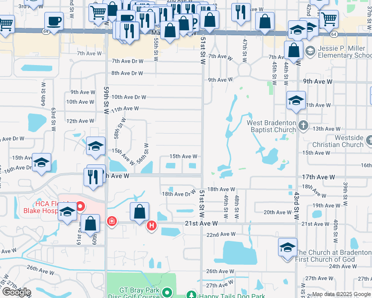 map of restaurants, bars, coffee shops, grocery stores, and more near 5216 14th Avenue Drive West in Bradenton