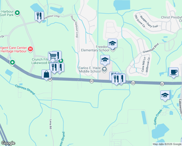 map of restaurants, bars, coffee shops, grocery stores, and more near 8860 Stone Harbour Loop in Bradenton