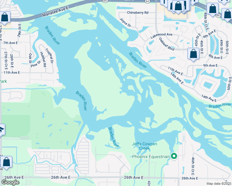map of restaurants, bars, coffee shops, grocery stores, and more near 354 River Walk Court in Bradenton