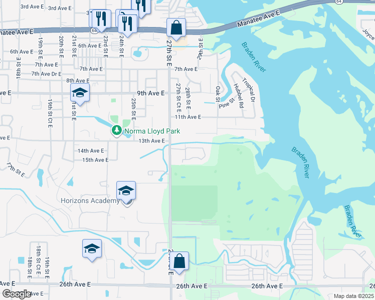 map of restaurants, bars, coffee shops, grocery stores, and more near 1 River Trace Circle in Bradenton