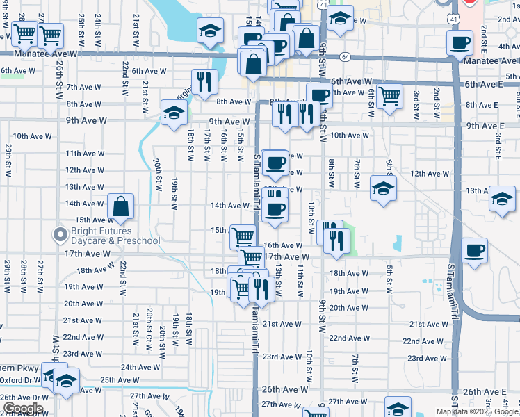 map of restaurants, bars, coffee shops, grocery stores, and more near 1325 14th Street West in Bradenton