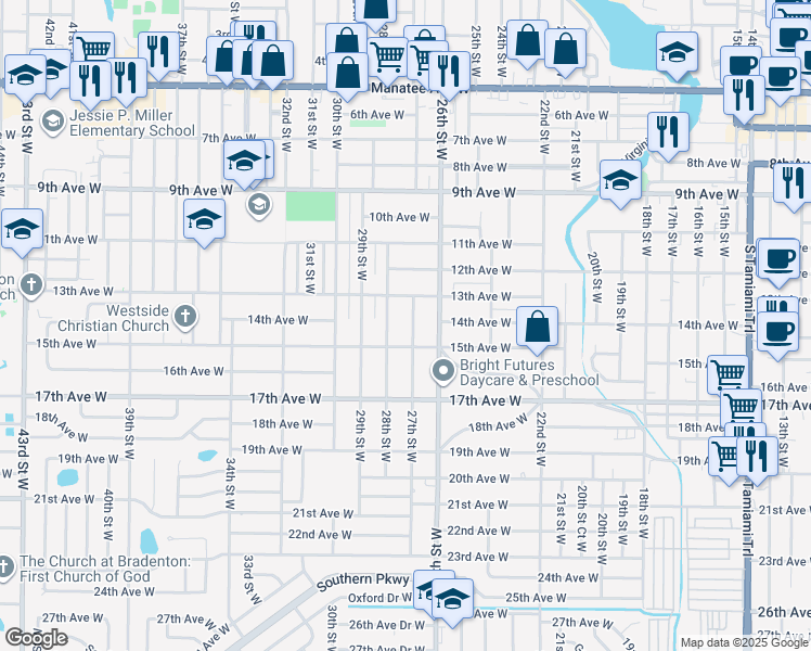 map of restaurants, bars, coffee shops, grocery stores, and more near in Bradenton