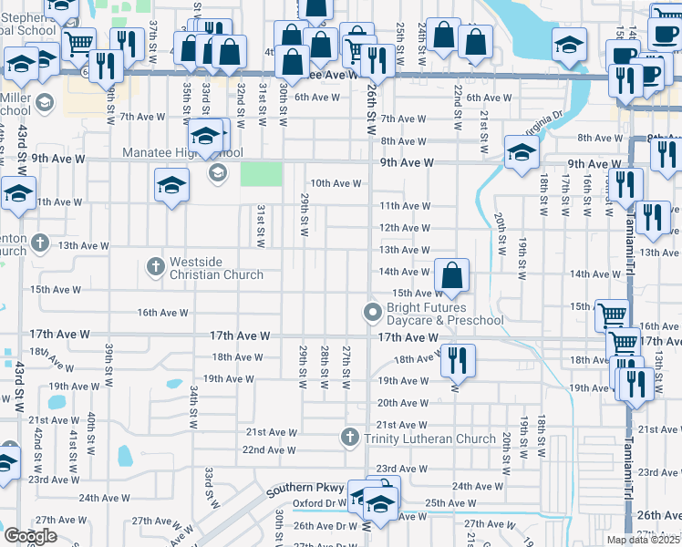 map of restaurants, bars, coffee shops, grocery stores, and more near in Bradenton
