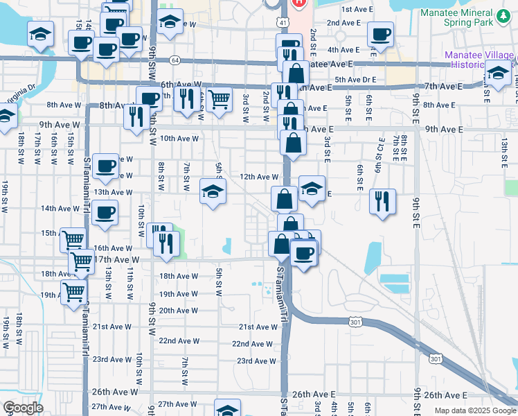 map of restaurants, bars, coffee shops, grocery stores, and more near 226 14th Avenue West in Bradenton