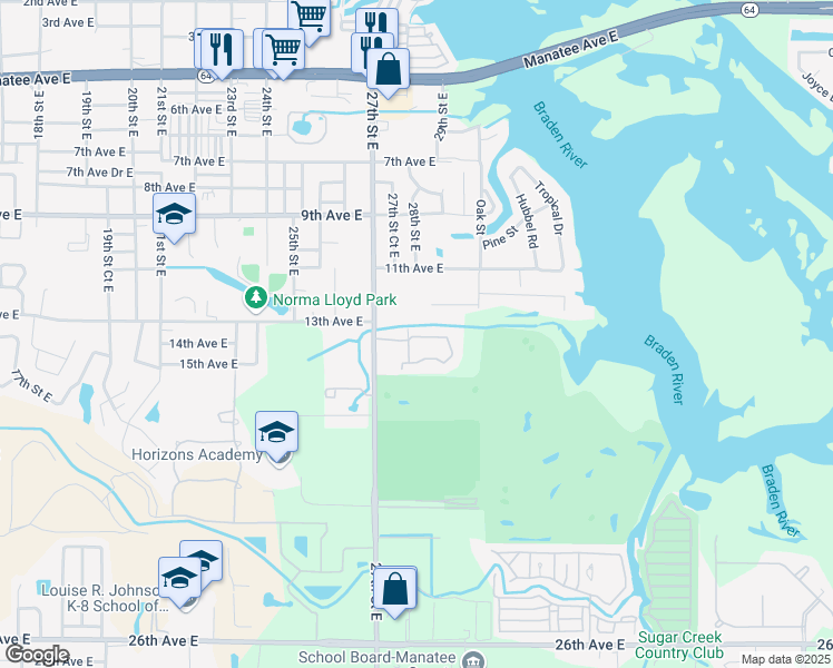map of restaurants, bars, coffee shops, grocery stores, and more near 1 River Trace Circle in Bradenton