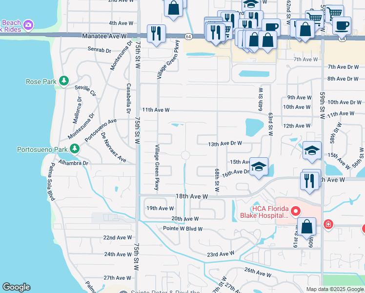 map of restaurants, bars, coffee shops, grocery stores, and more near 1316 Calle Grand Street in Bradenton