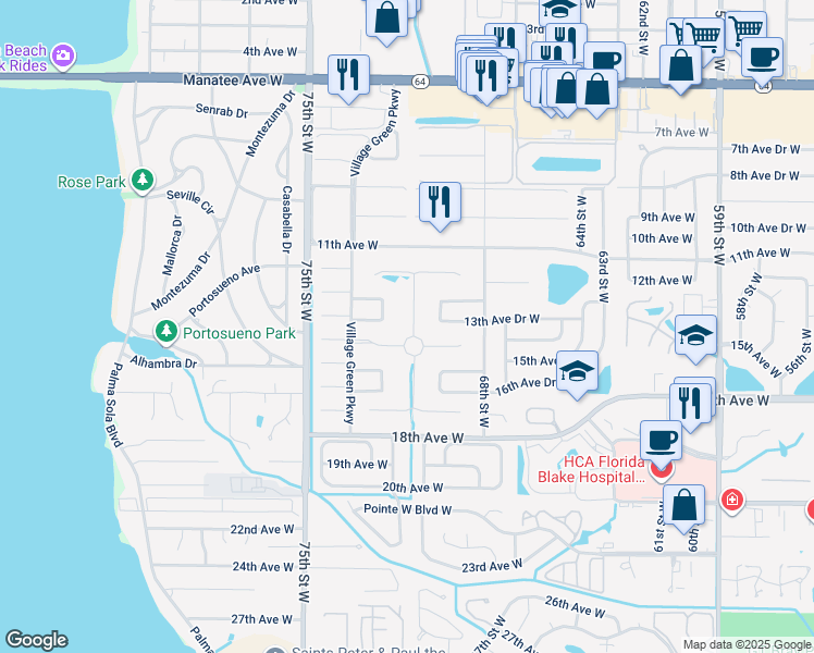 map of restaurants, bars, coffee shops, grocery stores, and more near 1316 Calle Grand Street in Bradenton