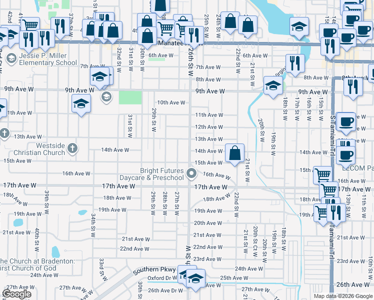 map of restaurants, bars, coffee shops, grocery stores, and more near in Bradenton