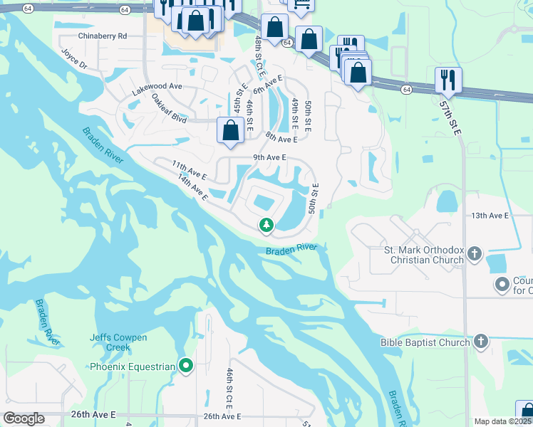 map of restaurants, bars, coffee shops, grocery stores, and more near 4821 11th Avenue Circle East in Bradenton