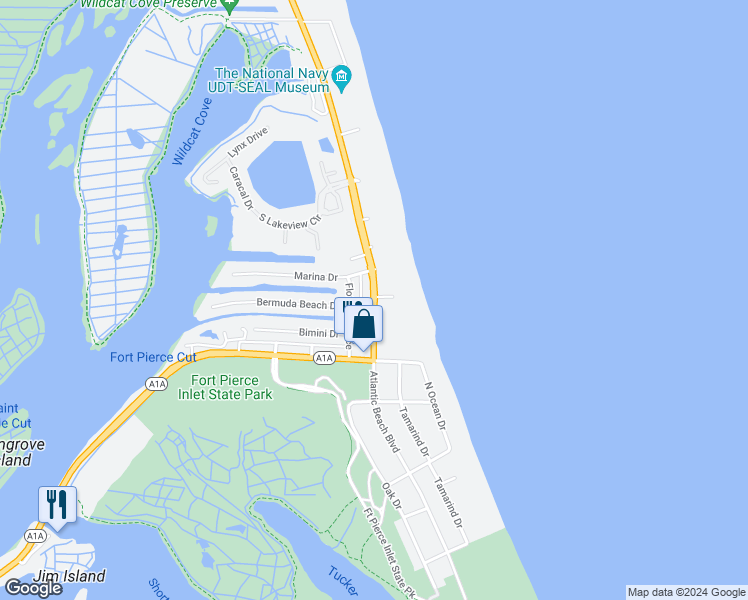 map of restaurants, bars, coffee shops, grocery stores, and more near 2800 Flotilla Terrace in Fort Pierce