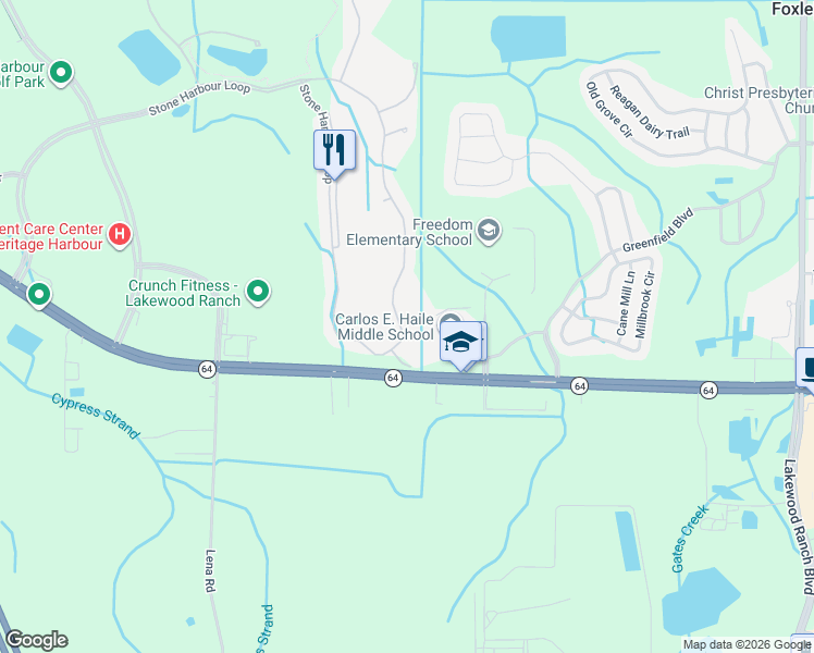 map of restaurants, bars, coffee shops, grocery stores, and more near 8839 Stone Harbour Loop in Bradenton