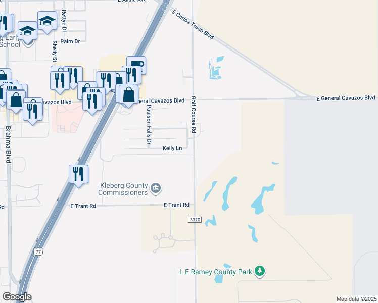 map of restaurants, bars, coffee shops, grocery stores, and more near 2209 Kelly Lane in Kingsville