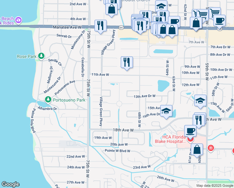 map of restaurants, bars, coffee shops, grocery stores, and more near 1306 Calle Grand Street in Bradenton