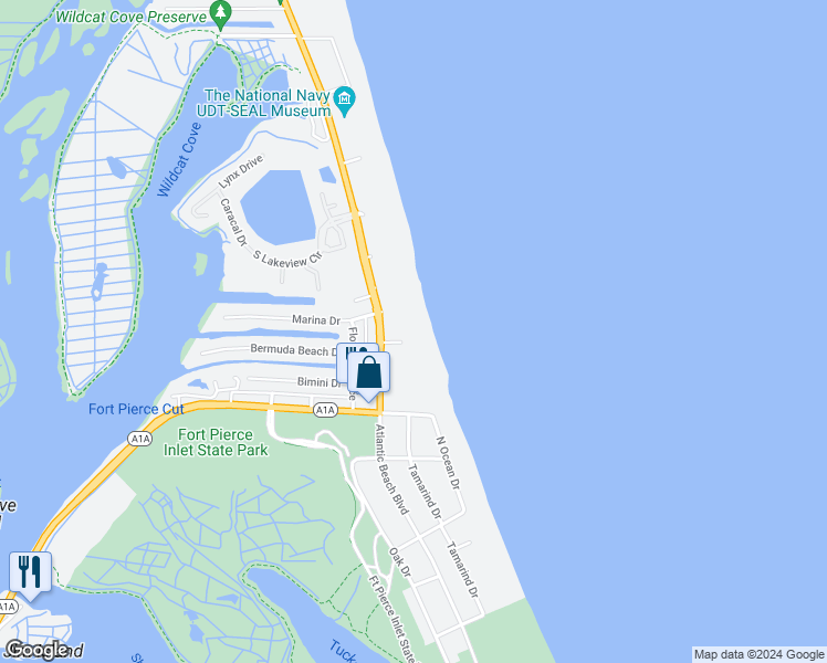 map of restaurants, bars, coffee shops, grocery stores, and more near 2700 Florida A1A in Fort Pierce