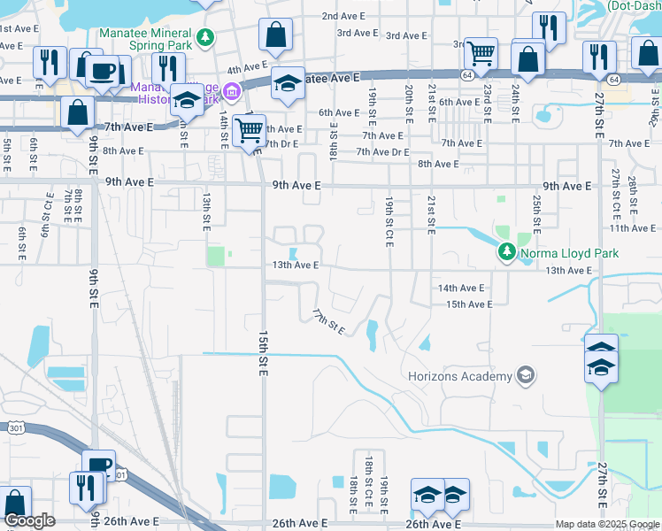 map of restaurants, bars, coffee shops, grocery stores, and more near 1804 13th Avenue East in Bradenton