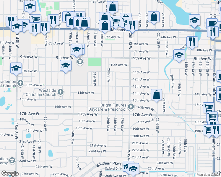 map of restaurants, bars, coffee shops, grocery stores, and more near 1310 28th Street West in Bradenton