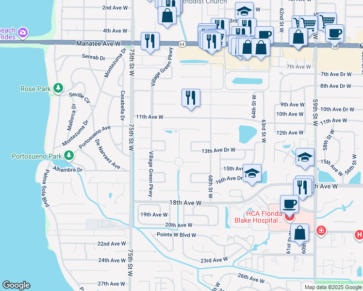 map of restaurants, bars, coffee shops, grocery stores, and more near 1303 Calle Grand Street in Bradenton