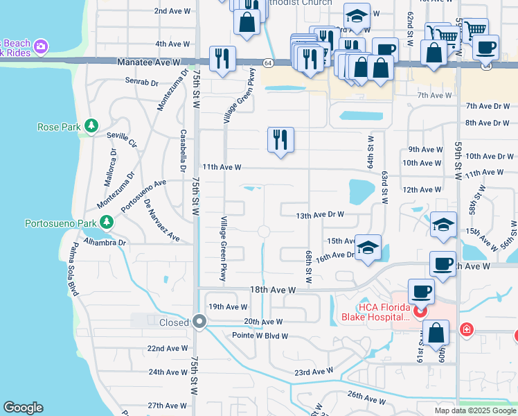 map of restaurants, bars, coffee shops, grocery stores, and more near 1304 Calle Grand Street in Bradenton