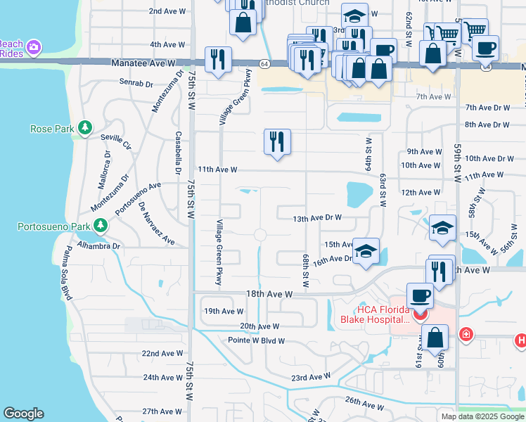 map of restaurants, bars, coffee shops, grocery stores, and more near 1303 Calle Grand Street in Bradenton
