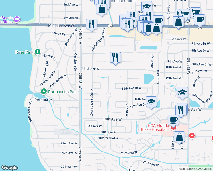map of restaurants, bars, coffee shops, grocery stores, and more near 1304 Calle Grand Street in Bradenton