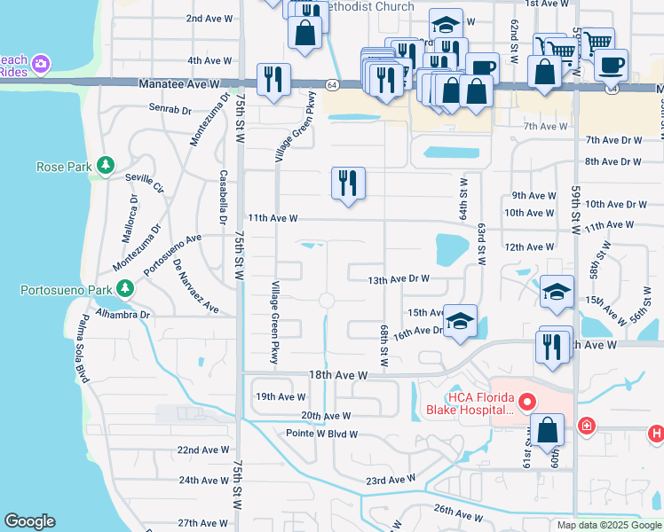 map of restaurants, bars, coffee shops, grocery stores, and more near 1219 Calle Grand Street in Bradenton