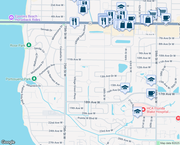 map of restaurants, bars, coffee shops, grocery stores, and more near 1219 Calle Grand Street in Bradenton