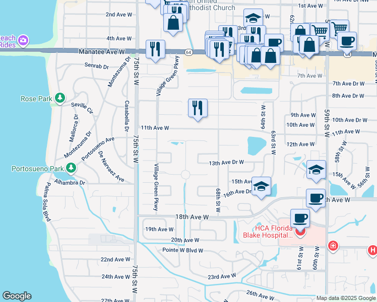 map of restaurants, bars, coffee shops, grocery stores, and more near 1213 Calle Grand Street in Bradenton
