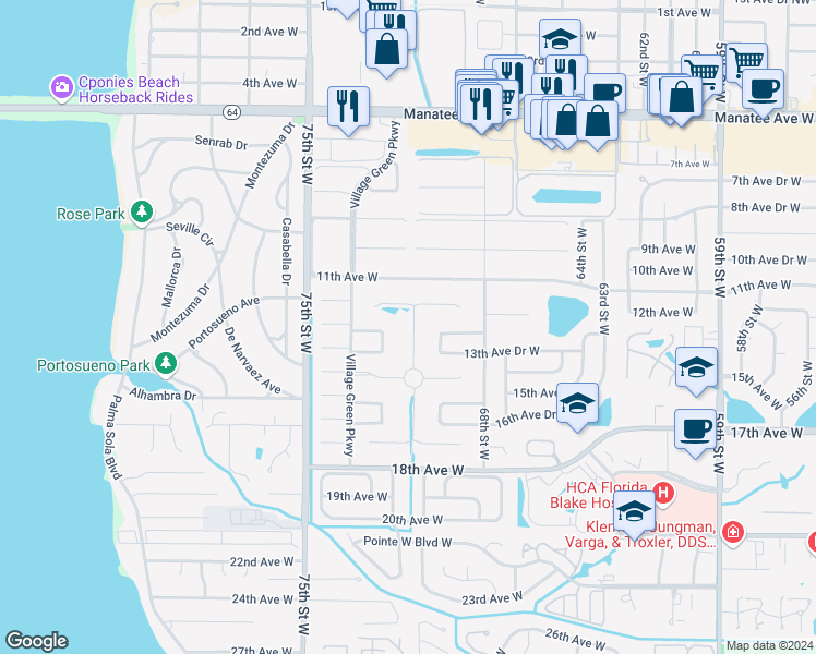 map of restaurants, bars, coffee shops, grocery stores, and more near 1214 Calle Grand Street in Bradenton