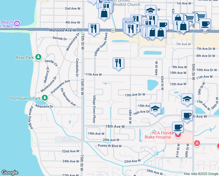map of restaurants, bars, coffee shops, grocery stores, and more near 1214 Calle Grand Street in Bradenton
