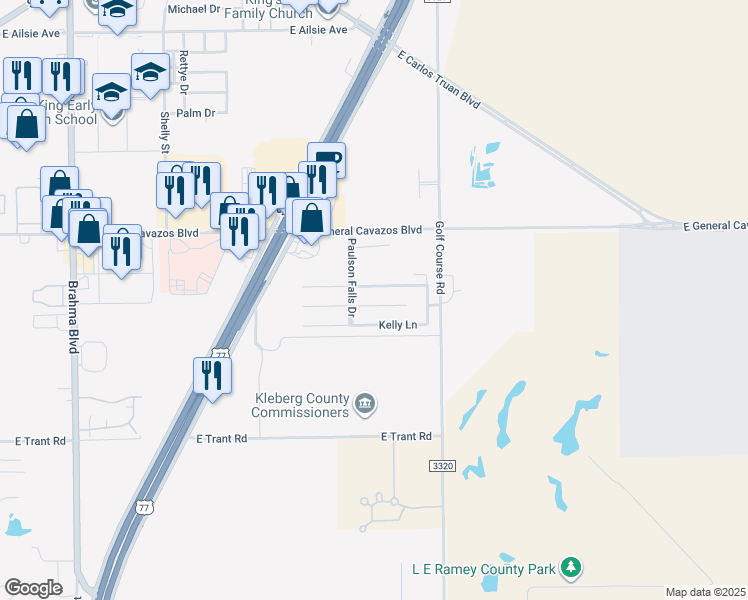 map of restaurants, bars, coffee shops, grocery stores, and more near 1904 Brook Lane in Kingsville
