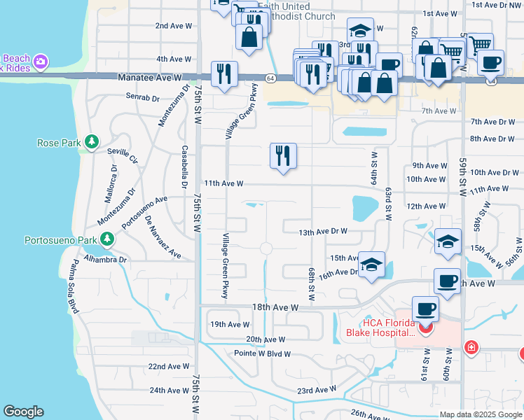 map of restaurants, bars, coffee shops, grocery stores, and more near 1208 Calle Grand Street in Bradenton