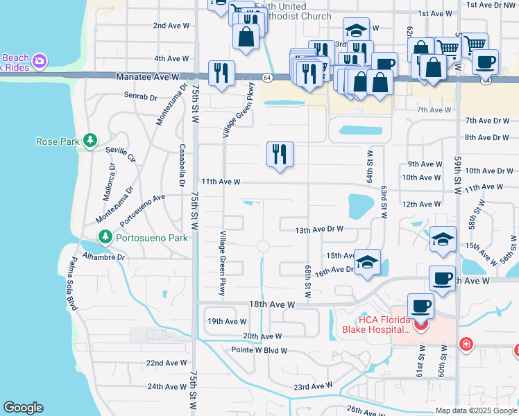 map of restaurants, bars, coffee shops, grocery stores, and more near 1208 Calle Grand Street in Bradenton