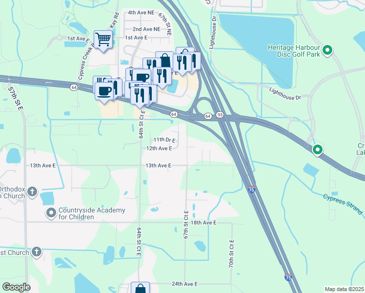map of restaurants, bars, coffee shops, grocery stores, and more near 1108 67th Street Court East in Bradenton